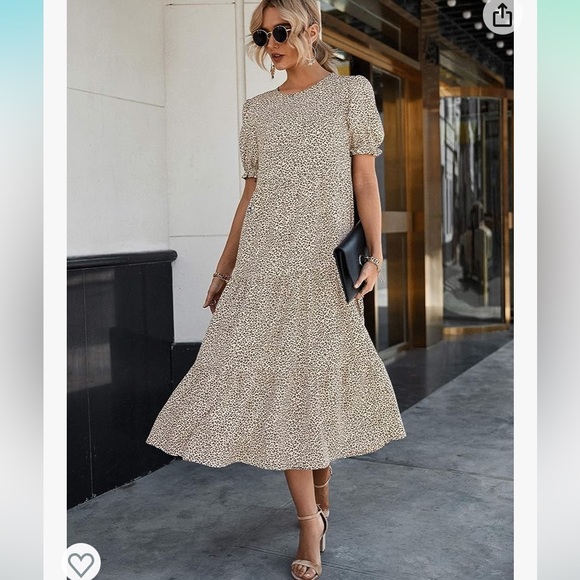 PRETTYGARDEN Leopard Print Boho Dress w/ Puff Sleeve - Picture 1 of 10